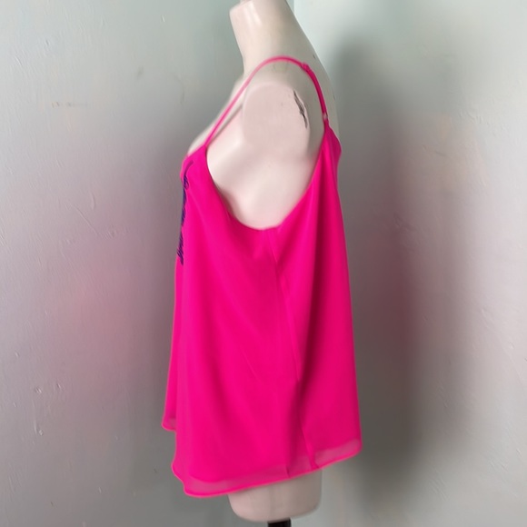 TORRID PLUS SIZE 0X fluorescent pink embroidered purple ribbon strap top - Picture 3 of 8